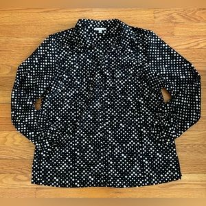 Notations Button Down Shirt Women’s Large Polka Dots Front Pockets Collared Top